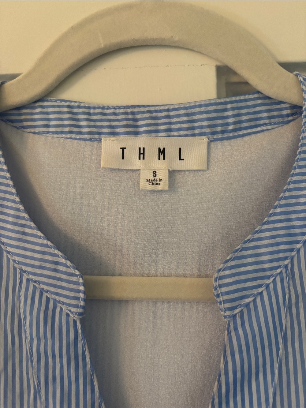 THML Light Blue Striped Tiered Ruffle-Sleeve Dress - Picture 2 of 5